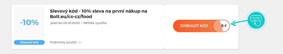 Ukázka slevového kódu Bolt Food
