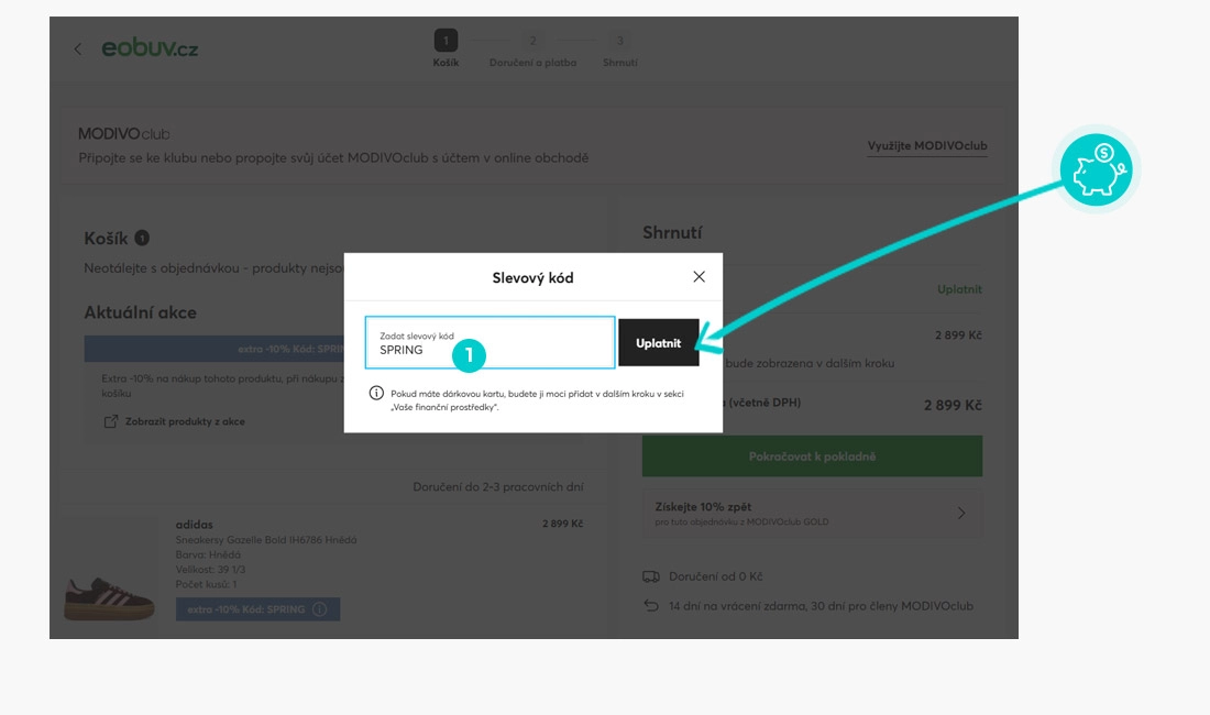 Návod jak uplatnit slevový kód v košíku e-shopu eobuv