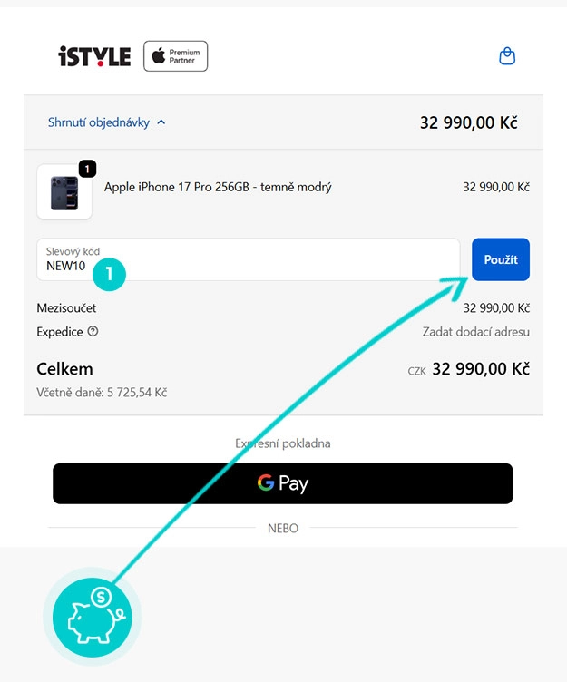 Návod jak uplatnit slevový kód v košíku e-shopu iSTYLE