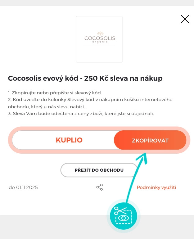 Návod jak zkopírovat slevový kód Cocosolis