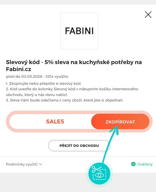 Návod jak zkopírovat slevový kód Fabini