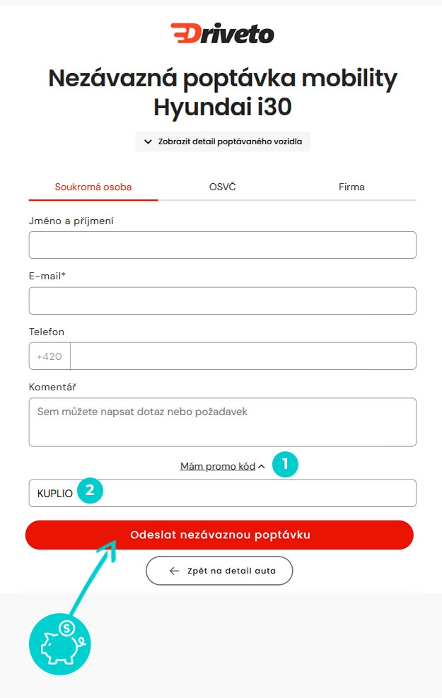 Návod jak uplatnit slevový kód v košíku e-shopu Driveto