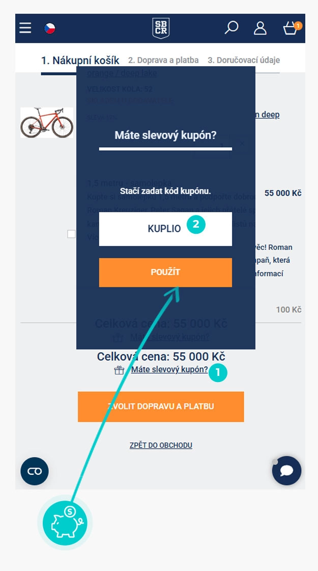Návod jak uplatnit slevový kód v košíku e-shopu Kola-Radotín