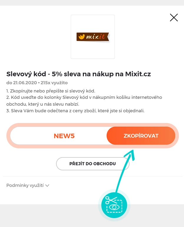 Návod jak zkopírovat slevový kód Mixit