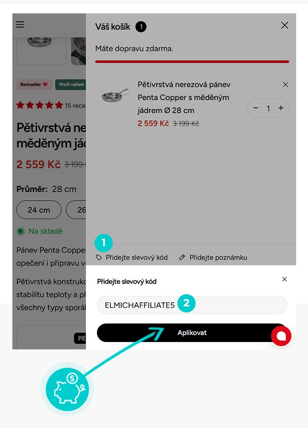 Návod jak uplatnit slevový kód v košíku e-shopu Elmich