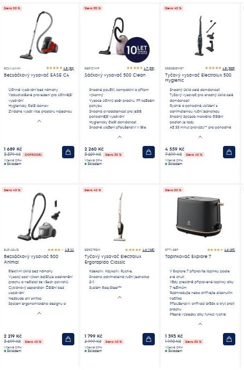 různé druhy vysavačů a topinkovač