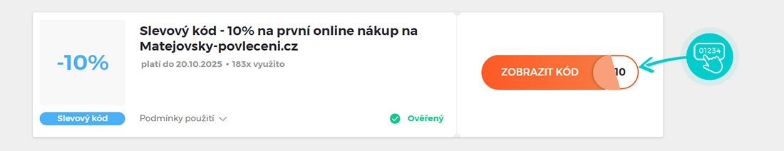 Ukázka slevového kódu Matějovský