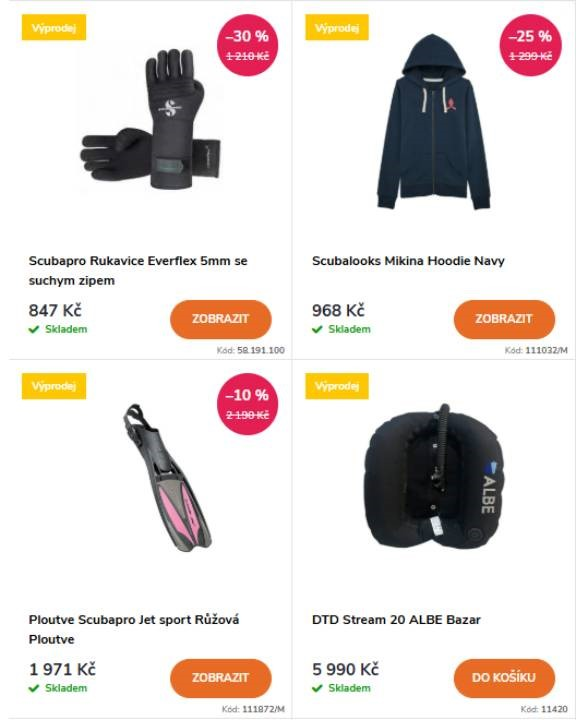 Diving.cz - nabídka produktů