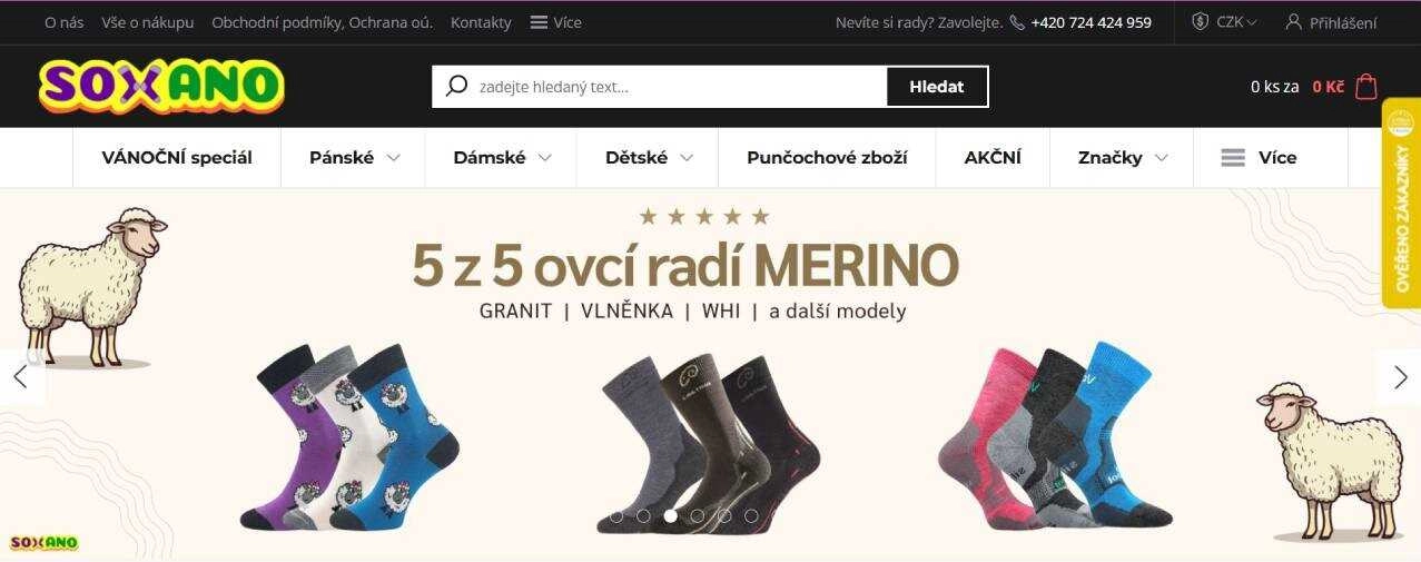 merino ponožky s různými motivy a v různých barevných provedeních a ovečky