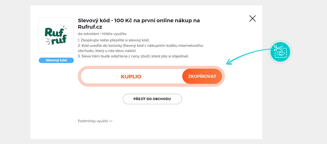 Návod jak zkopírovat slevový kód Rufruf