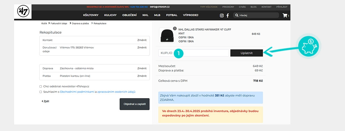 Návod jak uplatnit slevový kód v košíku e-shopu 47