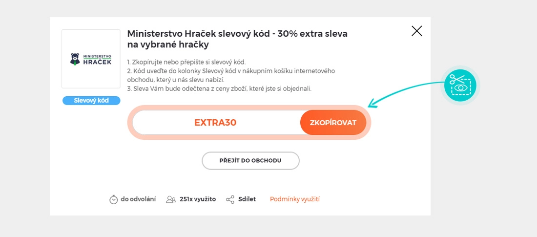 Návod jak zkopírovat slevový kód Ministerstvo Hraček
