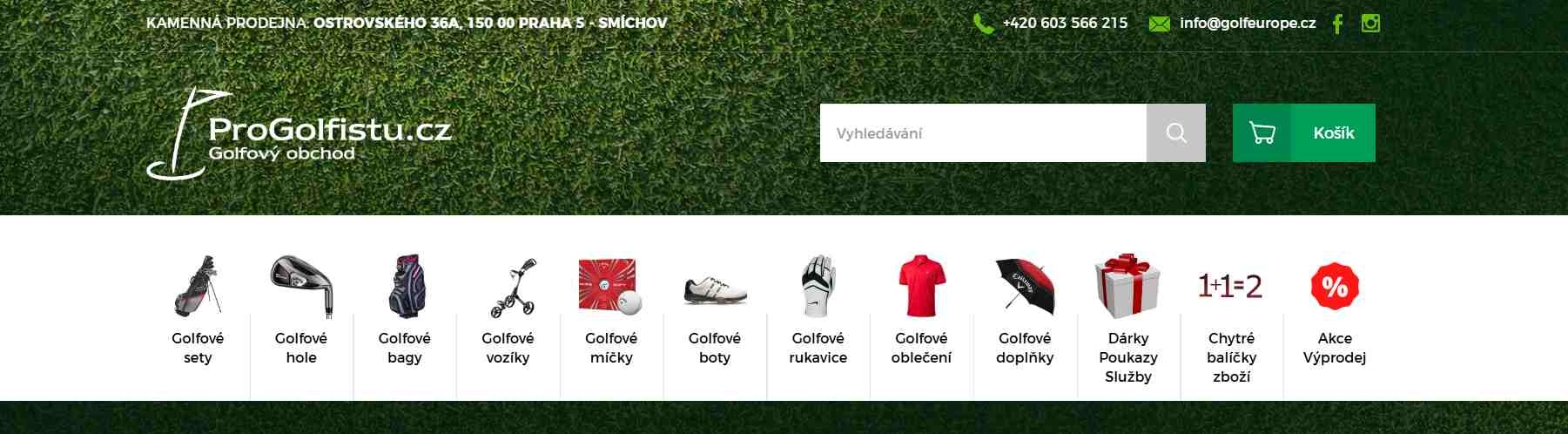 webové stránky e-shopu s nabídkou kategorií