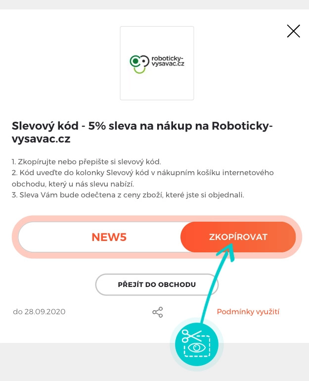Návod jak zkopírovat slevový kód roboticky-vysavac
