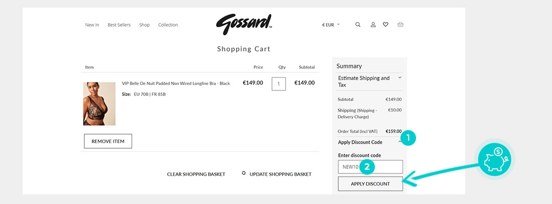 Návod jak uplatnit slevový kód v košíku e-shopu Gossard