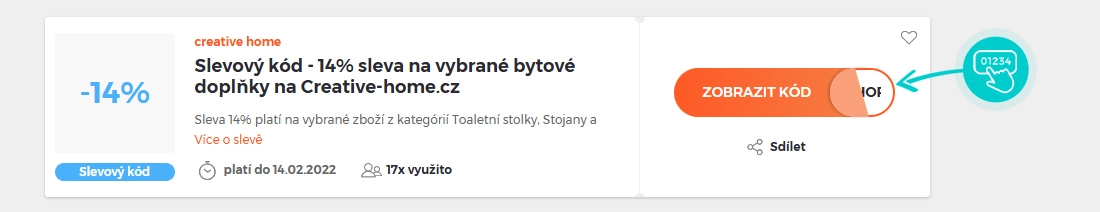 Ukázka slevového kódu creative home