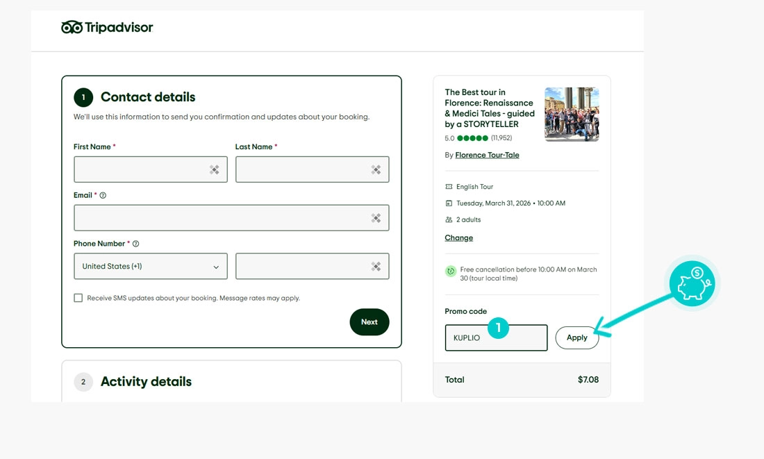 Návod jak uplatnit slevový kód v košíku e-shopu Tripadvisor