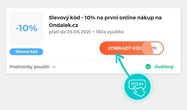 Ukázka slevového kódu Ondalek