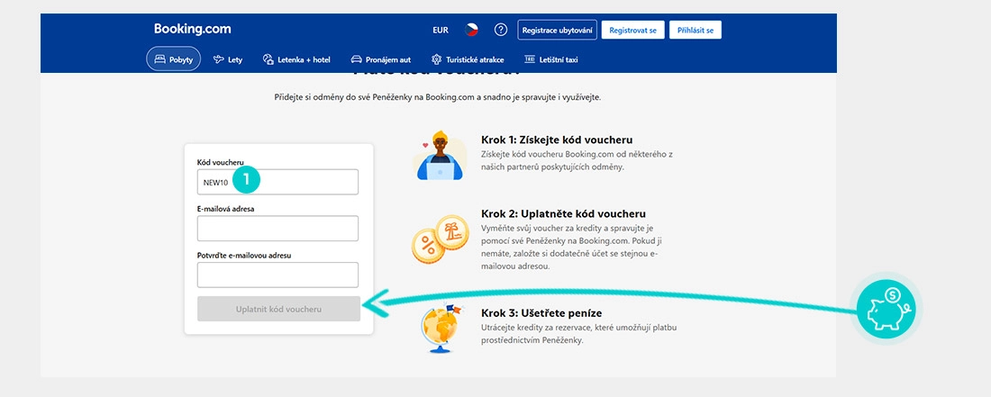 Návod jak uplatnit slevový kód v košíku e-shopu Booking