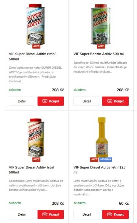 VIP Super Diesel Adiotiv zimní a letní a VIF Super Benzin