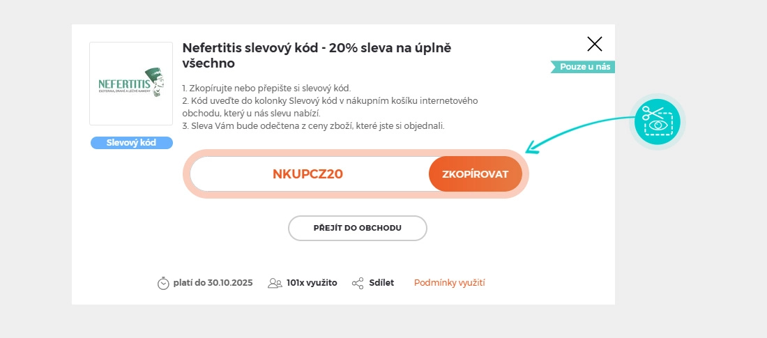 Návod jak zkopírovat slevový kód Nefertitis