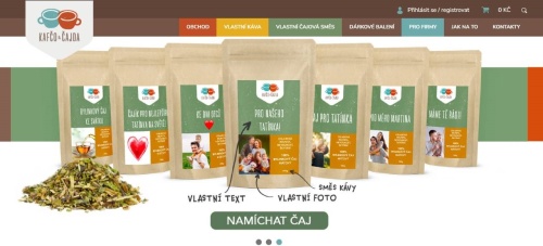 různá balení čaje dle vlastních představ spolu s vlastními fotkami