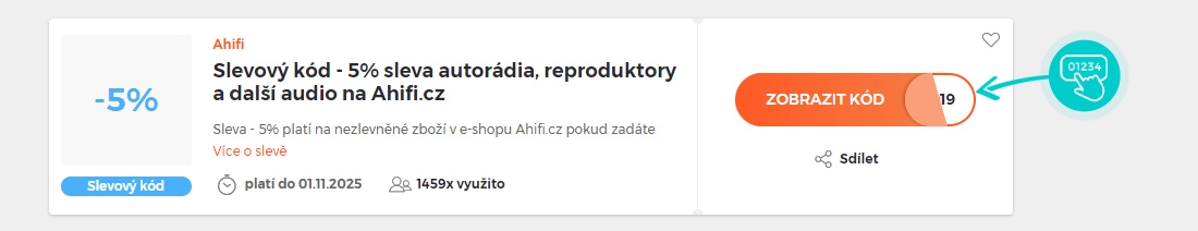 Ukázka slevového kódu Ahifi