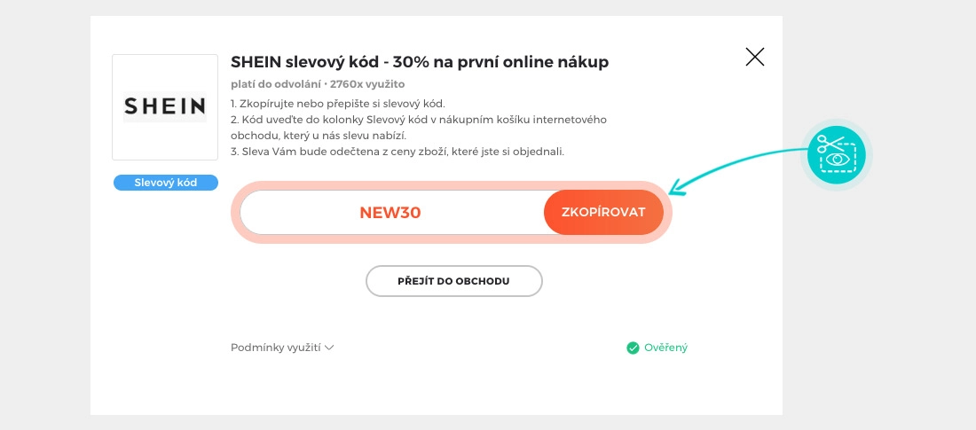 Návod jak zkopírovat slevový kód Shein