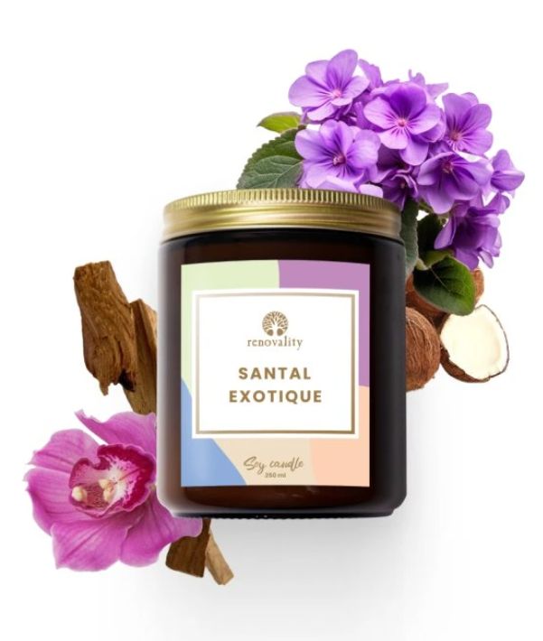 vonná svíčka s vůní exotického santalu s květy orchidey