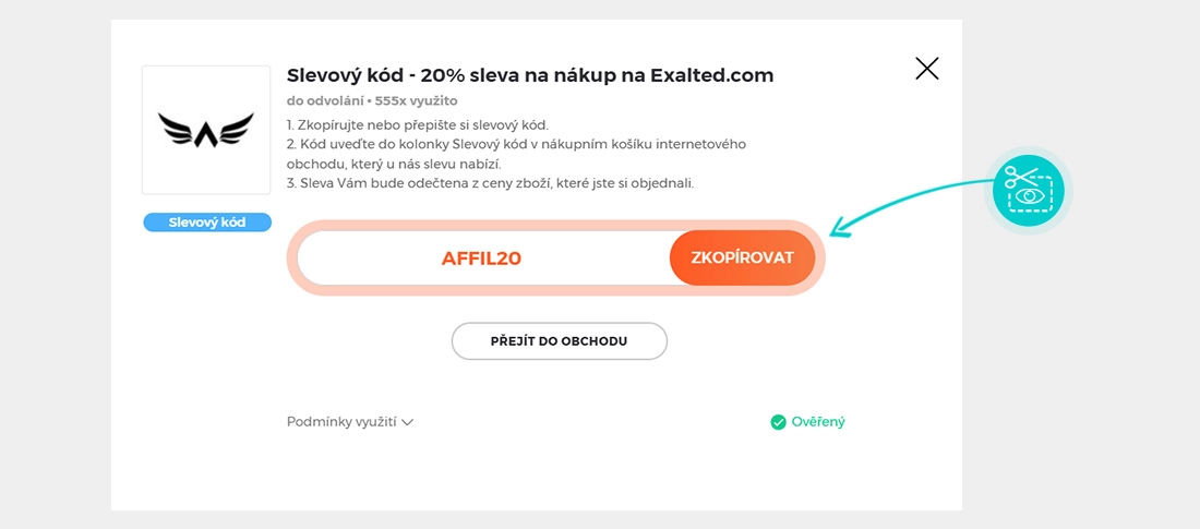 Návod jak zkopírovat slevový kód Exalted