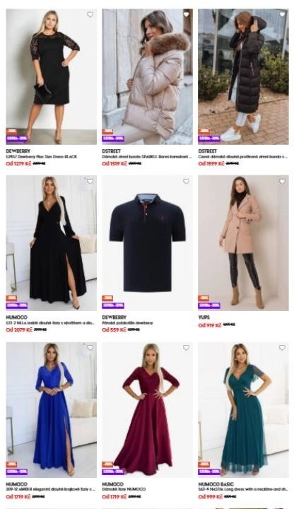 společenské šaty, dámská zimní bunda, dámský zimní kabát, plesové šaty, pánská polokošile a dámský kabát