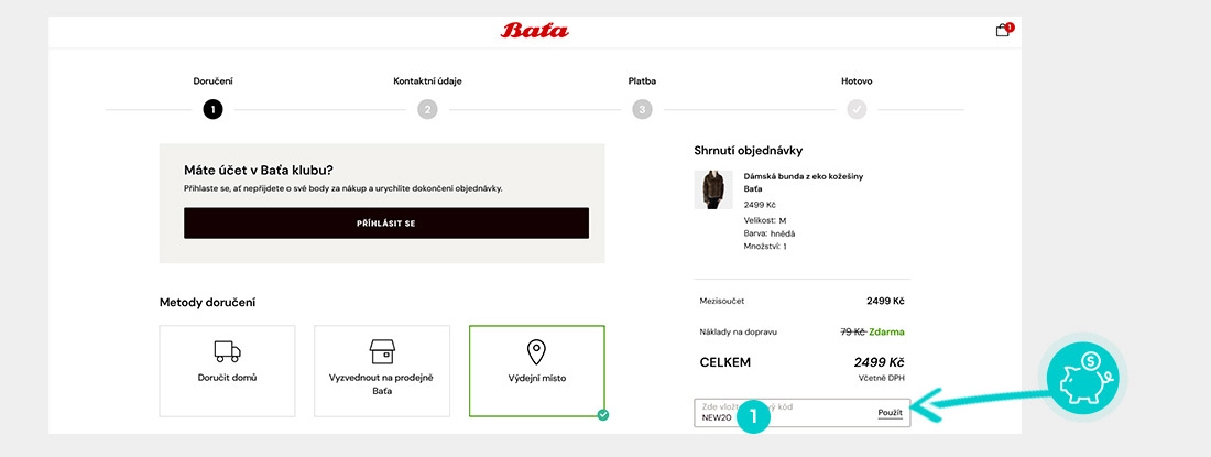 Návod jak uplatnit slevový kód v košíku e-shopu Bata