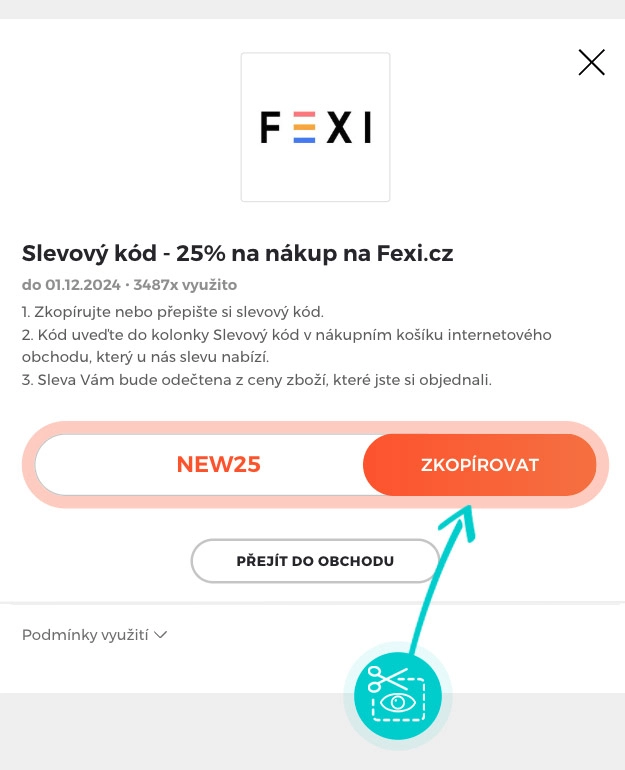 Návod jak zkopírovat slevový kód Fexi