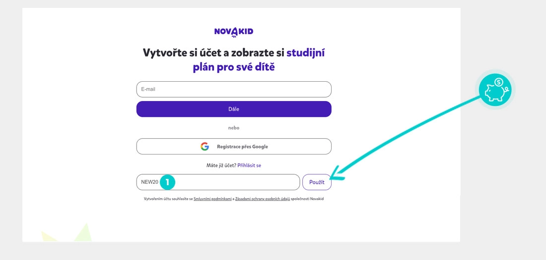 Návod jak uplatnit slevový kód v košíku e-shopu Novakid