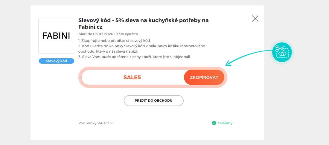 Návod jak zkopírovat slevový kód Fabini