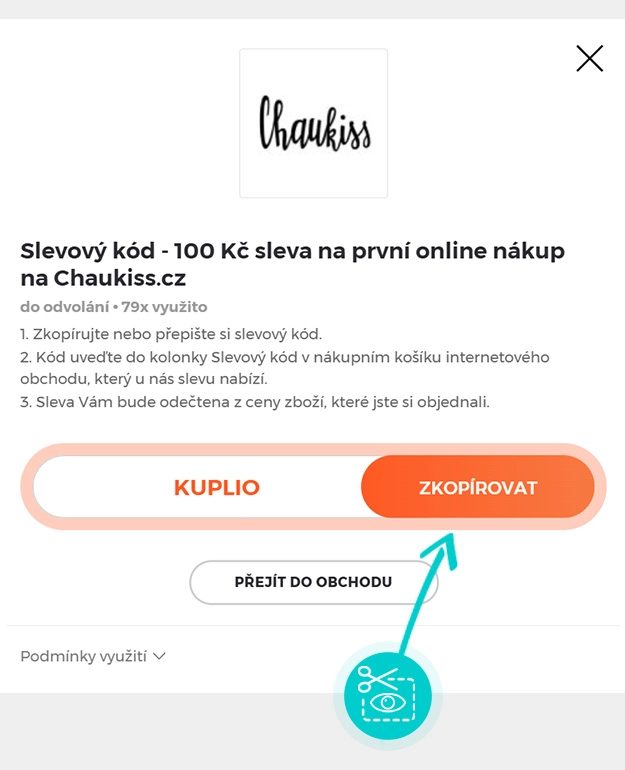 Návod jak zkopírovat slevový kód Chaukiss