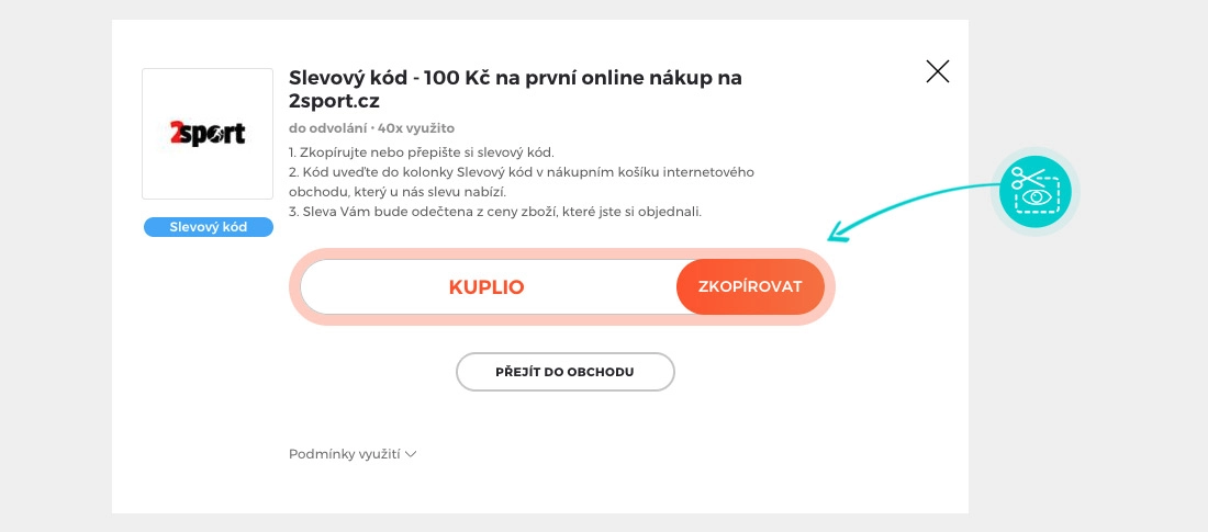 Návod jak zkopírovat slevový kód 2sport