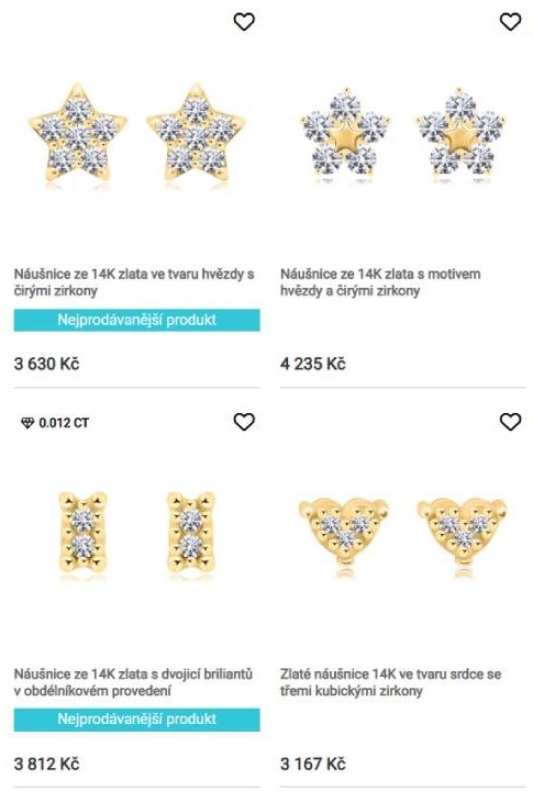 Sperky-eshop.cz eshop - zlaté náušnice v různých tvarech