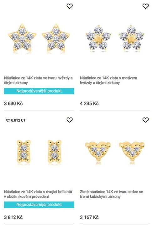 Sperky-eshop.cz eshop - zlaté náušnice v různých tvarech
