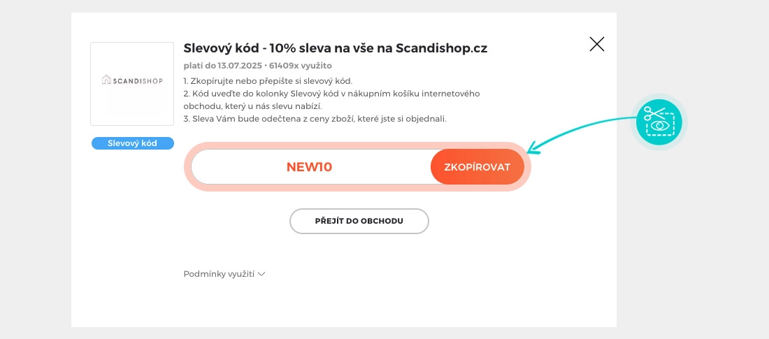 Návod jak zkopírovat slevový kód Scandishop