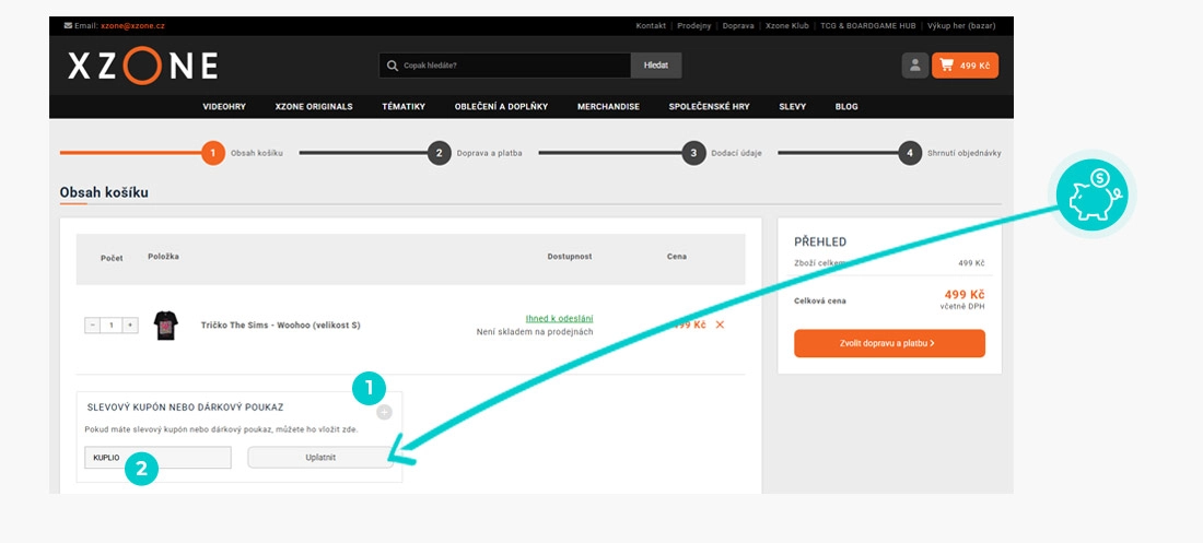 Návod jak uplatnit slevový kód v košíku e-shopu Xzone