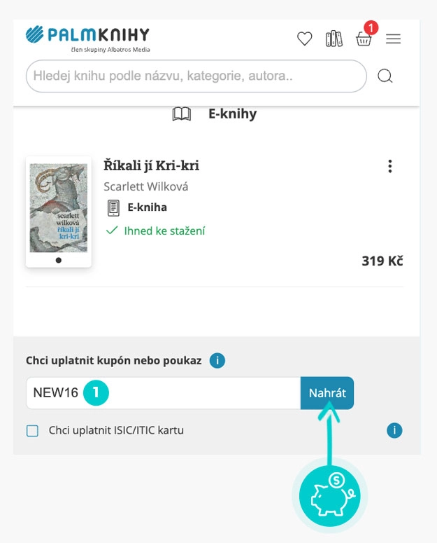 Návod jak uplatnit slevový kód v košíku e-shopu Palmknihy
