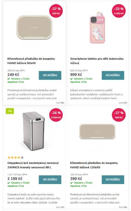 křemelinové předložky, smartphone pro děti a odpadkový koš