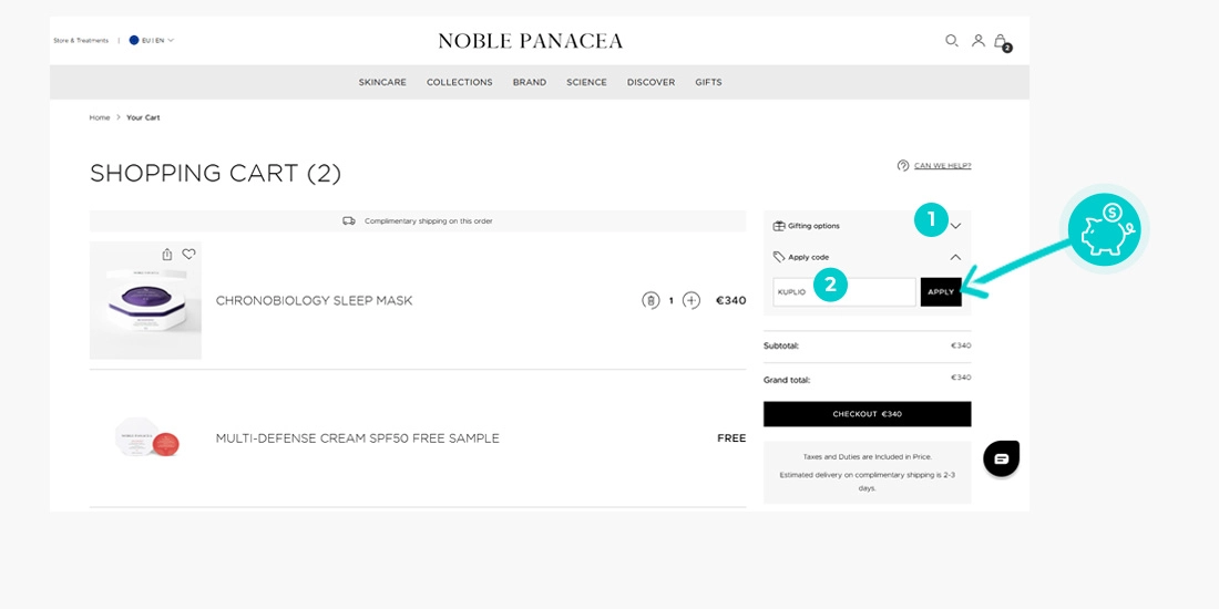 Návod jak uplatnit slevový kód v košíku e-shopu Noble Panacea