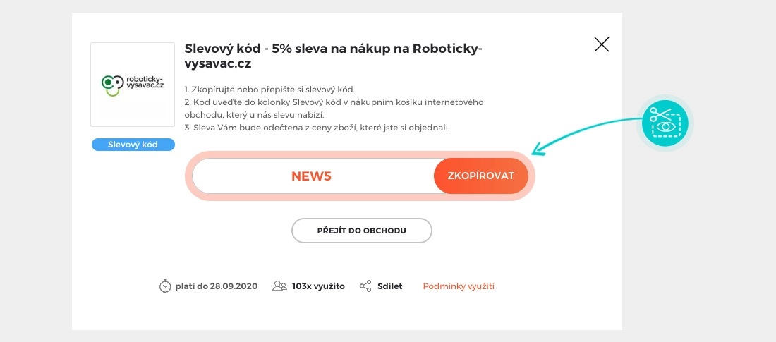 Návod jak zkopírovat slevový kód roboticky-vysavac