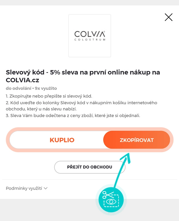 Návod jak zkopírovat slevový kód COLVIA