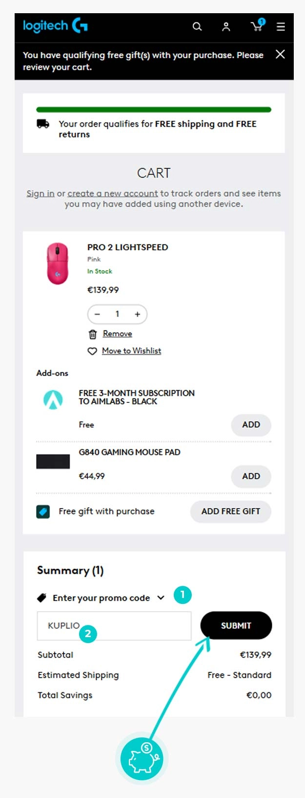 Návod jak uplatnit slevový kód v košíku e-shopu Logitech