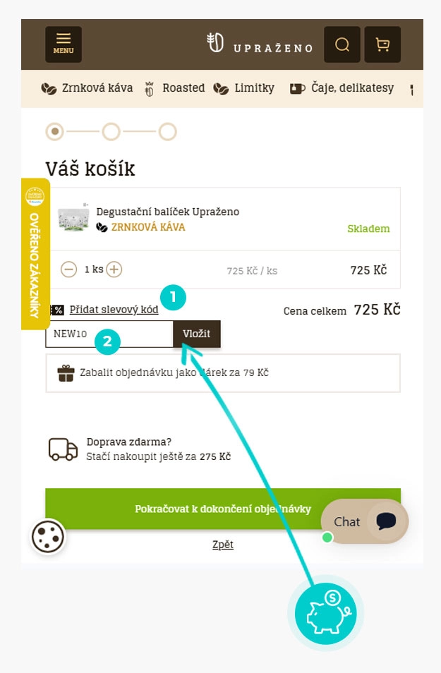 Návod jak uplatnit slevový kód v košíku e-shopu Upraženo