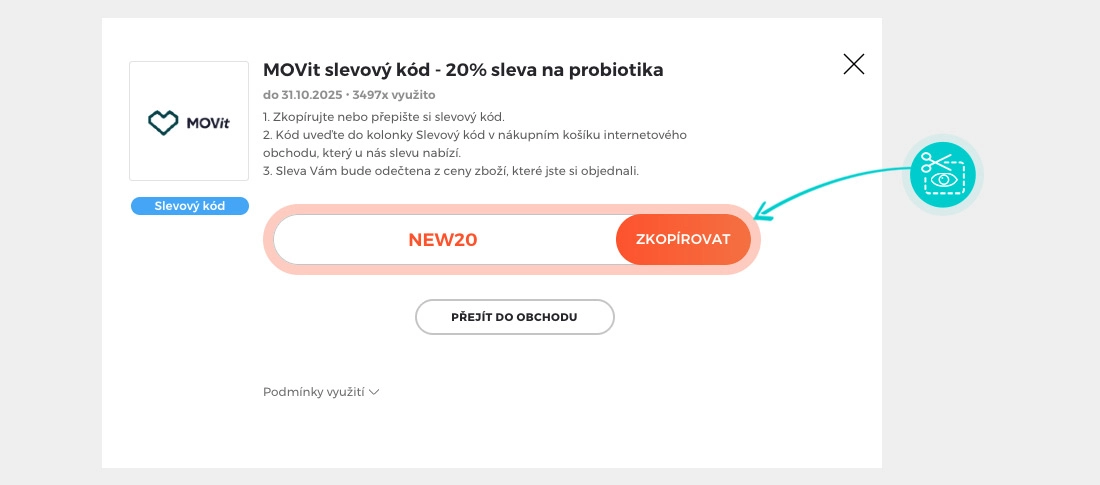 Návod jak zkopírovat slevový kód MOVit