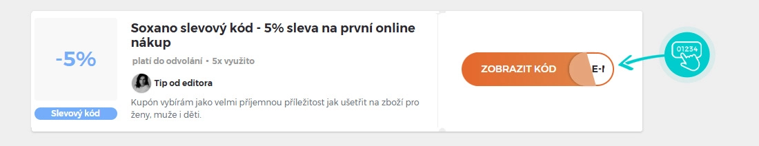 Ukázka slevového kódu Soxano